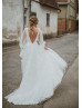 Deep V Neck Ivory Lace Tulle Romantic Wedding Dress